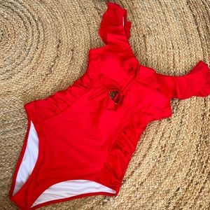 YOLIPULI RED RUFFLE ONE PIECE SWIMSUIT